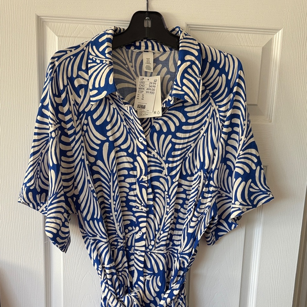 Blue and White Patterned Men's Shirt